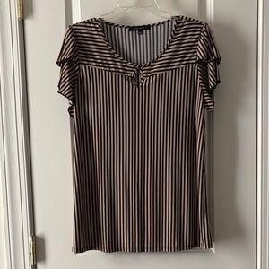 Striped Black and Tan Blouse - Short Sleeve